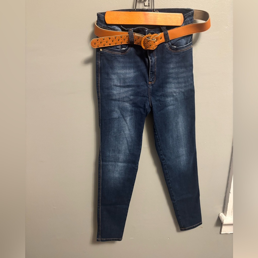 Women's Blue Jeans with Brown Belt